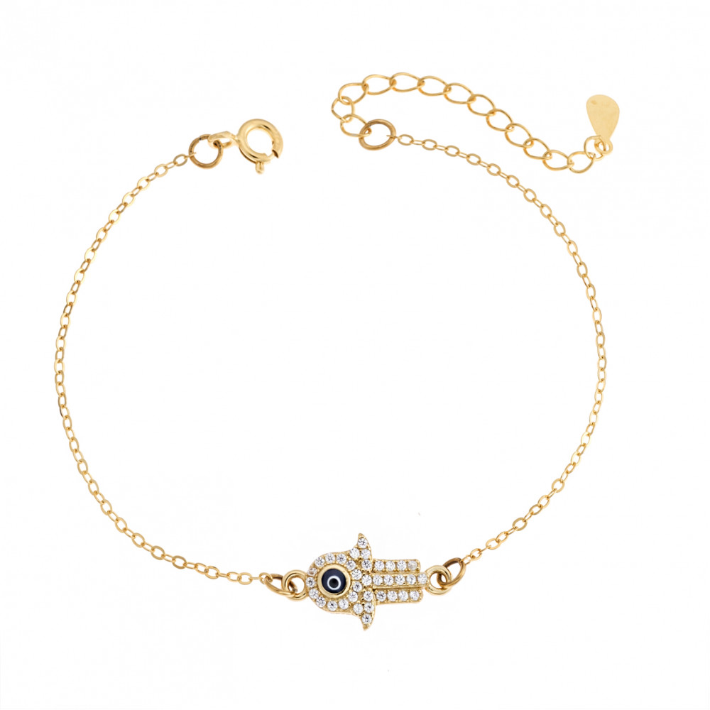 Βραχιόλι Senza Silver 925, επιχρυσωμένο Hamsa με ζιργκόν πέτρες - SSR2822GD