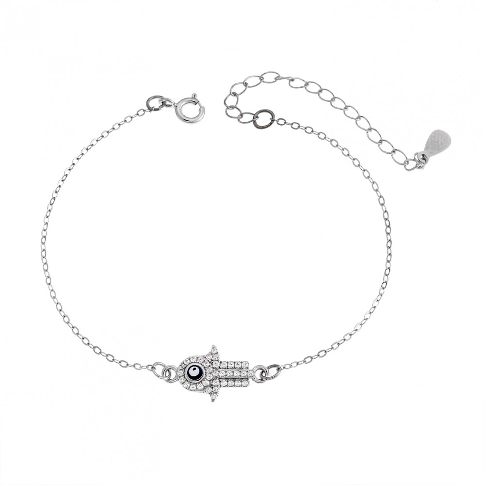 Βραχιόλι Senza Silver 925, επιπλατινωμένο Hamsa με ζιργκόν πέτρες - SSR2822SR