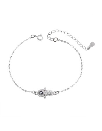 Βραχιόλι Senza Silver 925, επιπλατινωμένο Hamsa με ζιργκόν πέτρες - SSR2822SR