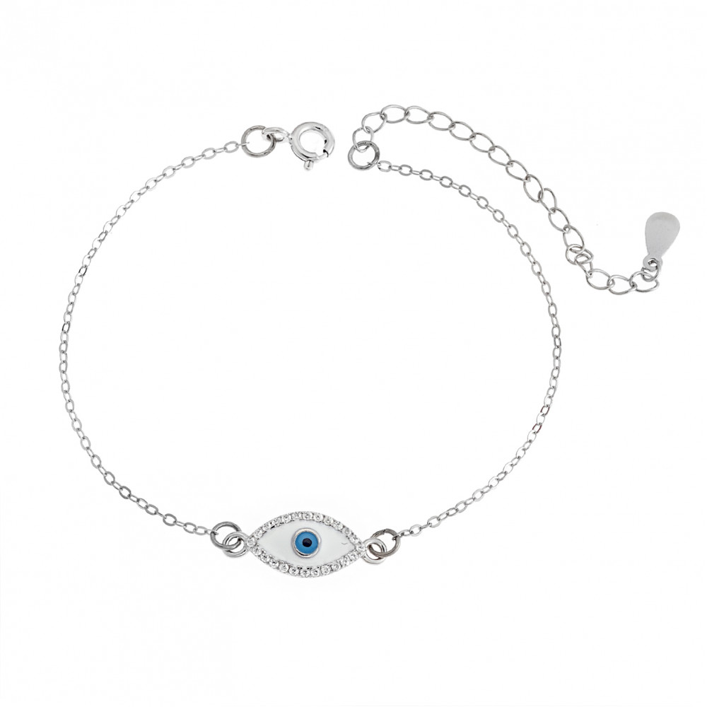 Βραχιόλι Senza Silver 925, επιπλατινωμένο Ματάκι με ζιργκόν πέτρες - SSR2823SR