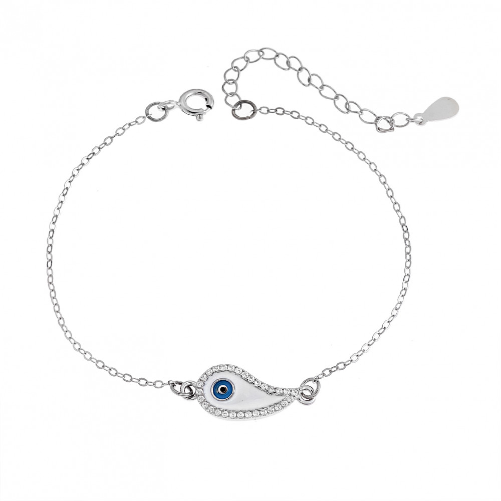 Βραχιόλι Senza Silver 925, επιπλατινωμένο Ματάκι λαχούρι με ζιργκόν πέτρες & σμάλτο - SSR2824SR