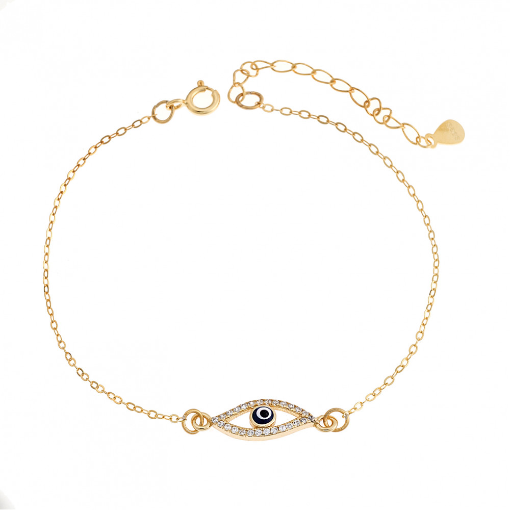 Βραχιόλι Senza Silver 925, επιχρυσωμένο Ματάκι με ζιργκόν πέτρες - SSR2825GD