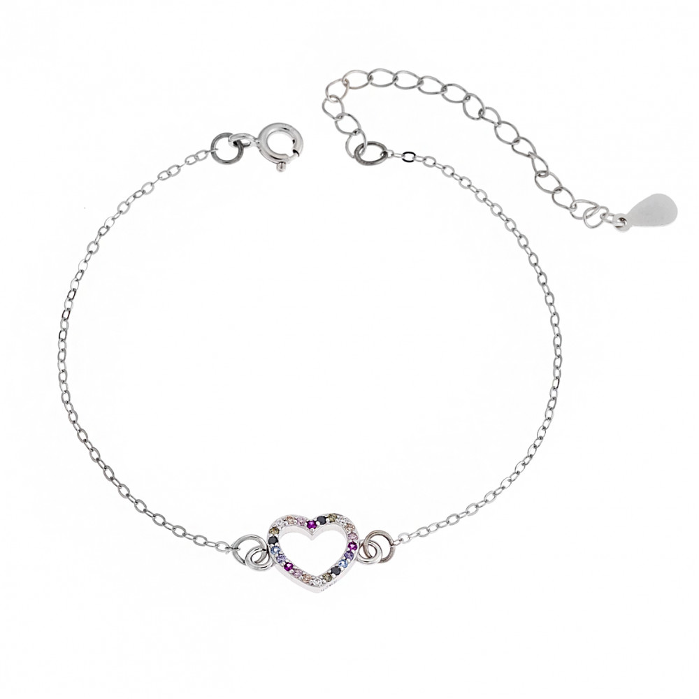 Βραχιόλι Senza Silver 925, επιπλατινωμένη καρδιά με ζιργκόν πέτρες - SSR2827SR