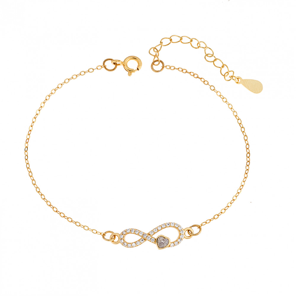 Βραχιόλι Senza Silver 925, επιχρυσωμένο άπειρο καρδιά με ζιργκόν πέτρες - SSR2829GD