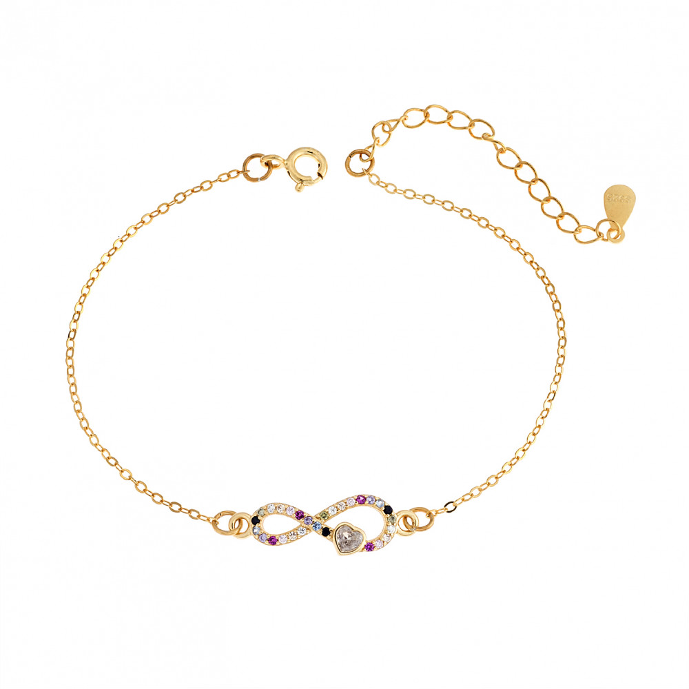 Βραχιόλι Senza Silver 925, επιχρυσωμένο άπειρο καρδιά με ζιργκόν πέτρες - SSR2829GMU