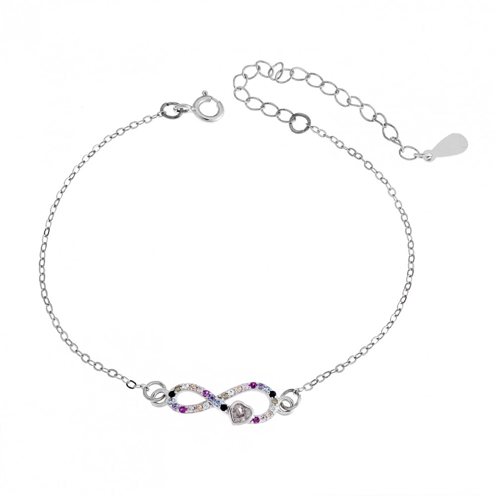 Βραχιόλι Senza Silver 925, επιπλατινωμένο άπειρο καρδιά με ζιργκόν πέτρες - SSR2829SMU