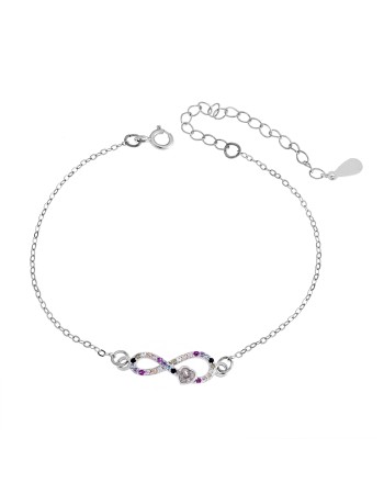 Βραχιόλι Senza Silver 925, επιπλατινωμένο άπειρο καρδιά με ζιργκόν πέτρες - SSR2829SMU