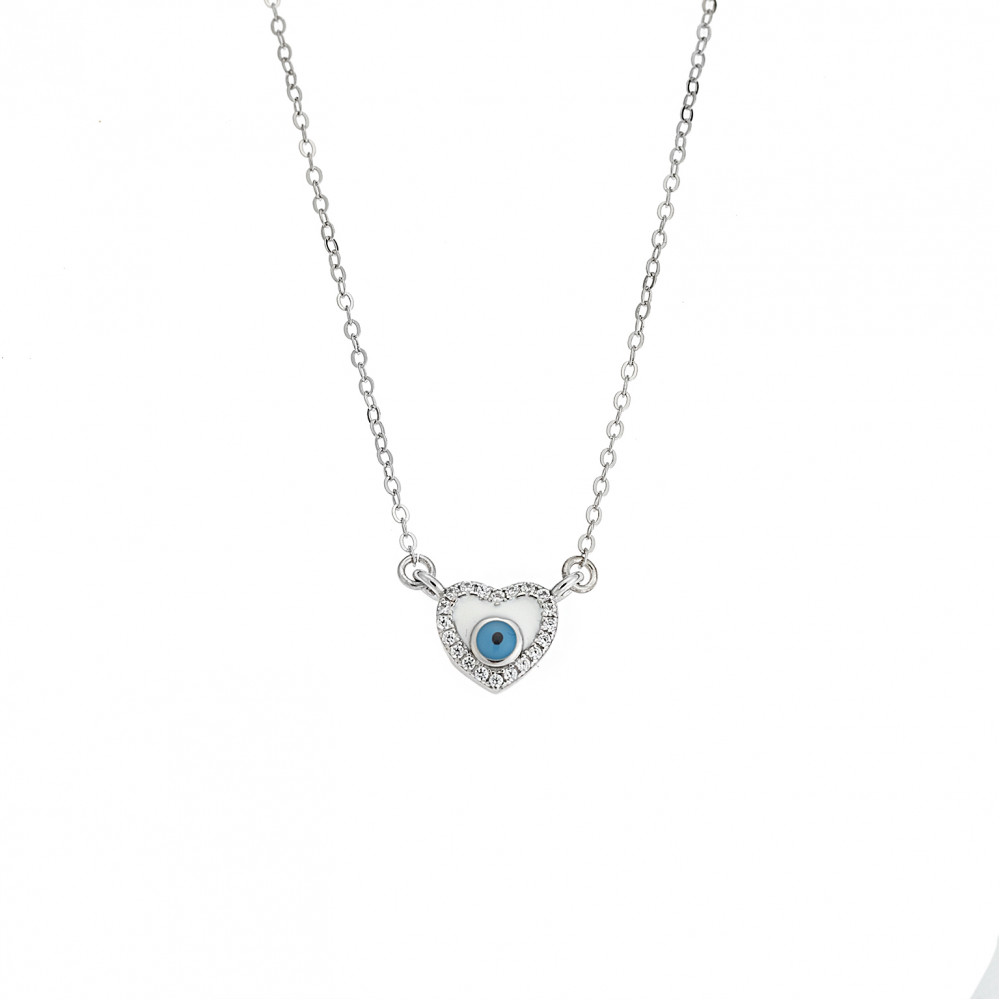 Κολιέ Senza Silver 925, Ματάκι καρδιά με σμάλτο και ζιργκόν - SSR2842SR