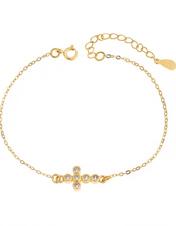 Βραχιόλι Senza Silver 925, επιχρυσωμένος Σταυρός με ζιργκόν - SSR2848GD