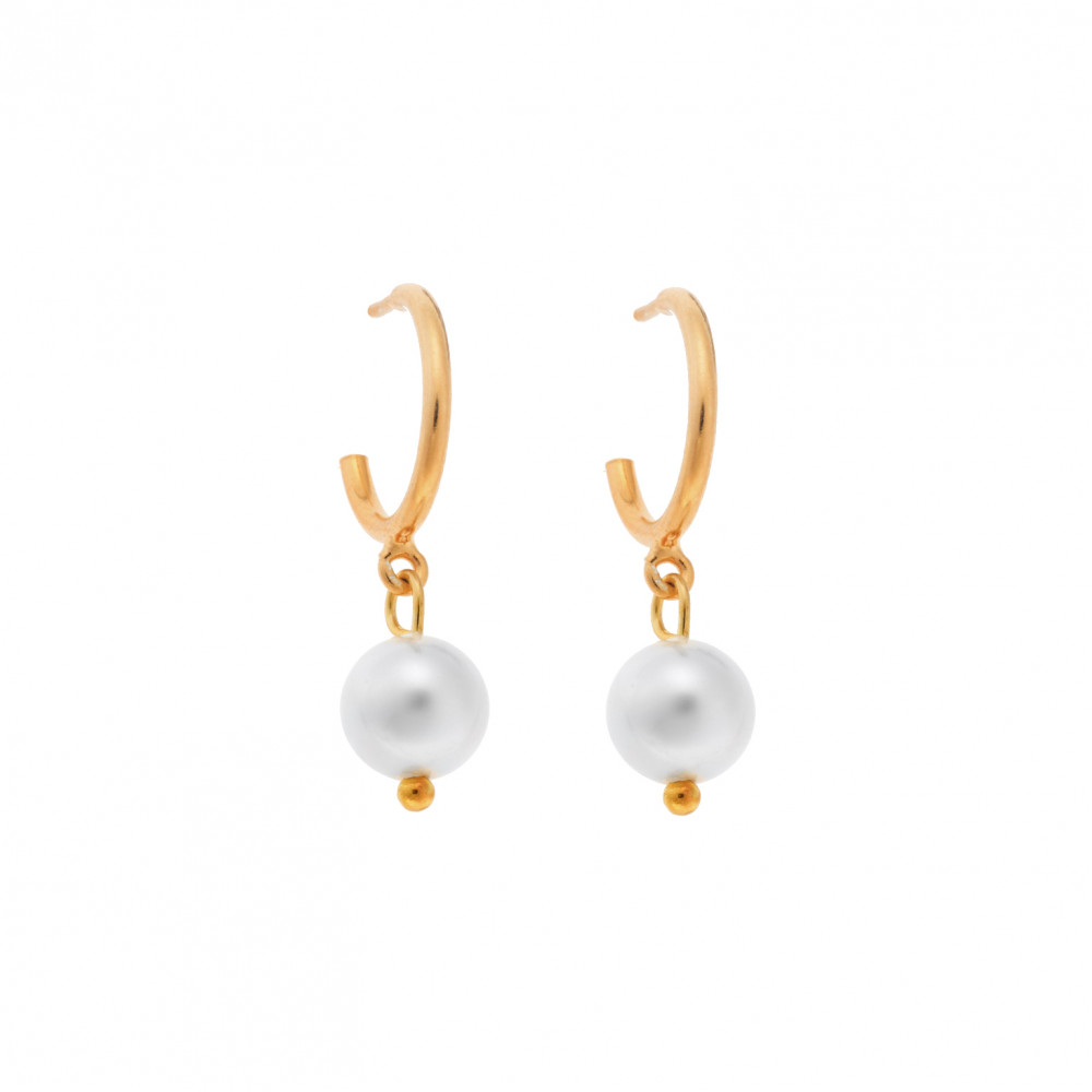 Σκουλαρίκια Κρίκοι Senza επιχρυσωμένο ασήμι 925, πέρλα - SSR2850GPKR