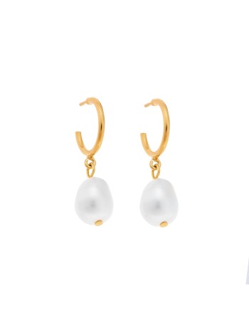 Σκουλαρίκια Κρίκοι Senza επιχρυσωμένο ασήμι 925, μαργαριτάρι - SSR2851GMKR