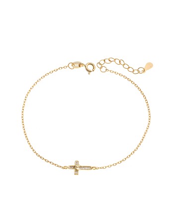 Βραχιόλι Senza επιχρυσωμένο ασήμι 925, σταυρός με λευκά ζιργκόν - SSR2914GD