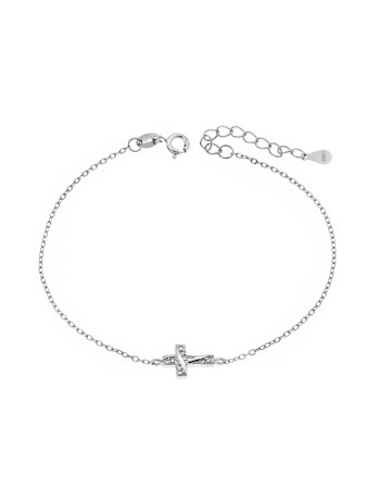Βραχιόλι Senza ασήμι 925, σταυρός με λευκά ζιργκόν - SSR2915SR
