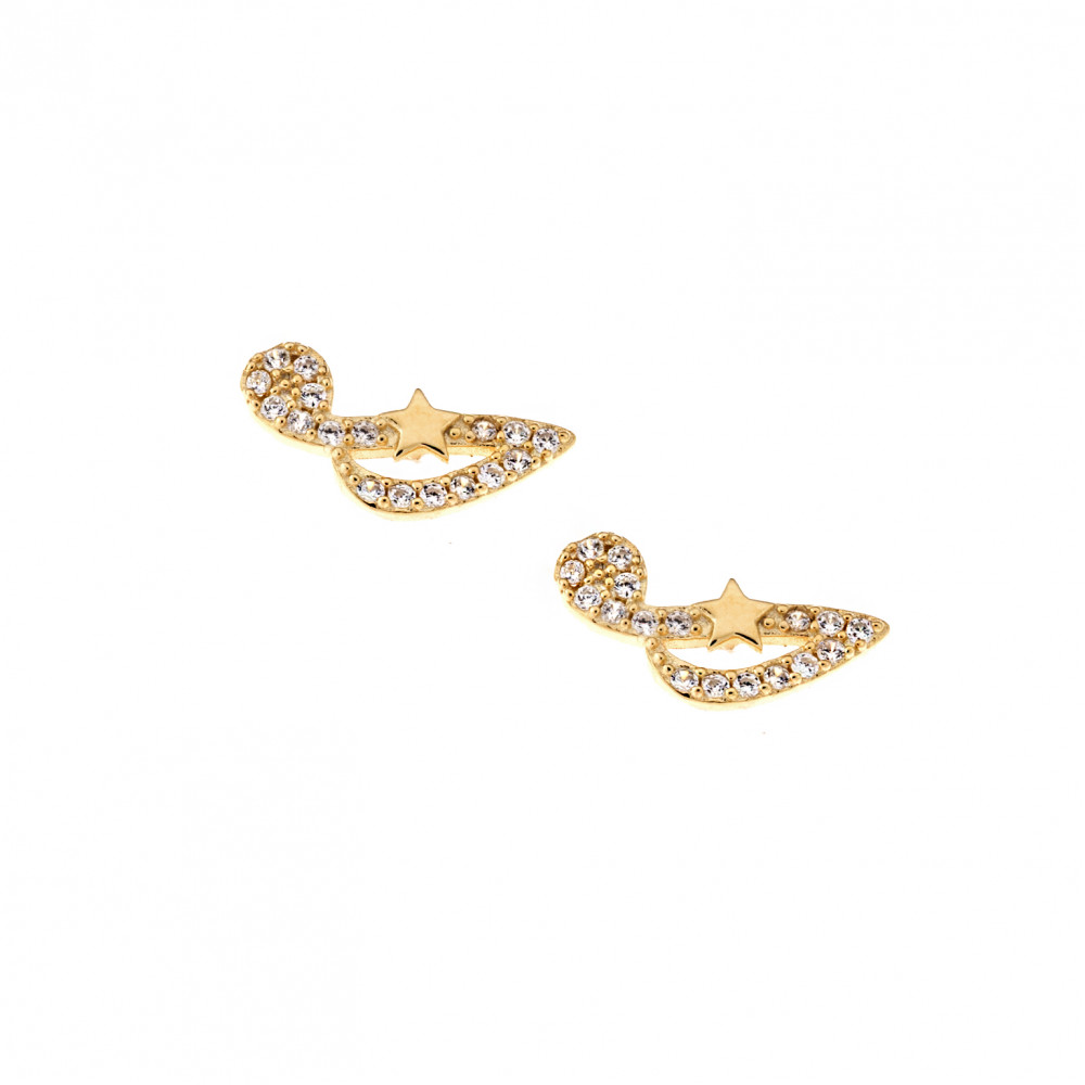 Σκουλαρίκια Senza επιχρυσωμένο ασήμι 925, κλειδί του Σολ με λευκά ζιργκόν - SSR2960GD