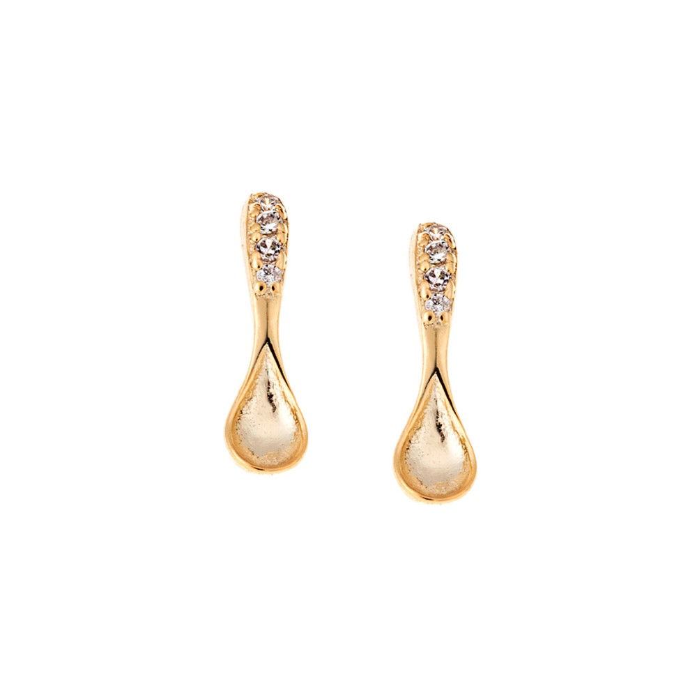 Σκουλαρίκια Senza επιχρυσωμένο ασήμι 925, κουταλάκια με λευκά ζιργκόν - SSR2966GD