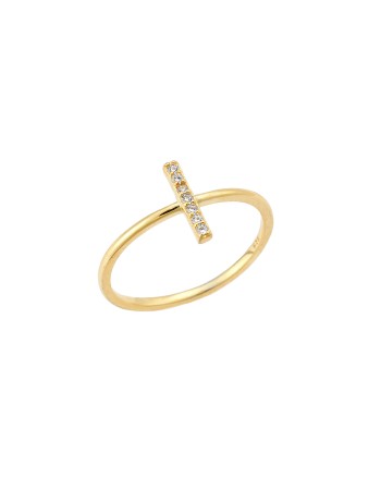 Δαχτυλίδι Senza επιχρυσωμένο ασήμι 925, βεράκι με σχέδιο και λευκά ζιργκόν - SSR2979GD