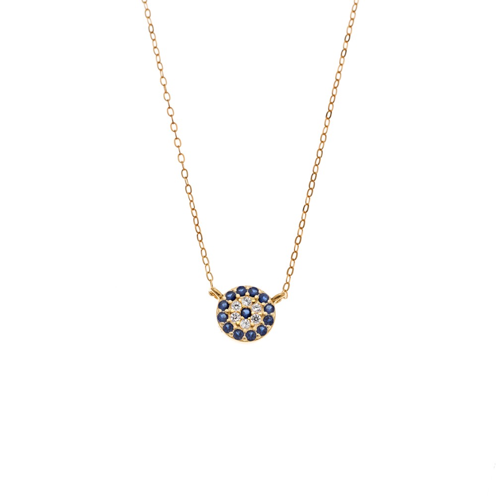 Κολιέ Senza Silver 925 Gold Plated, Στρογγυλό ματάκι με ζιργκόν - SSR3012-1GBL