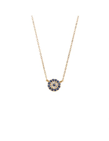 Κολιέ Senza Silver 925 Gold Plated, Στρογγυλό ματάκι με ζιργκόν - SSR3012-1GBL