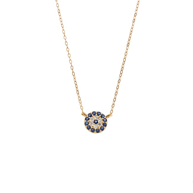 Κολιέ Senza Silver 925 Gold Plated, Στρογγυλό ματάκι με ζιργκόν - SSR3012-1GBL