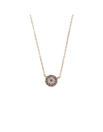 Κολιέ Senza Silver 925 Gold Plated, Στρογγυλό μωβ ματάκι με ζιργκόν - SSR3012-1GPE