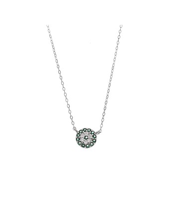 Κολιέ Senza Silver 925, Στρογγυλό πράσινο ματάκι με ζιργκόν - SSR3012-1SGN