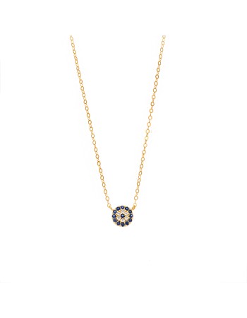 Κολιέ Senza Silver 925 Gold Plated, Στρογγυλό ματάκι με ζιργκόν - SSR3012GD