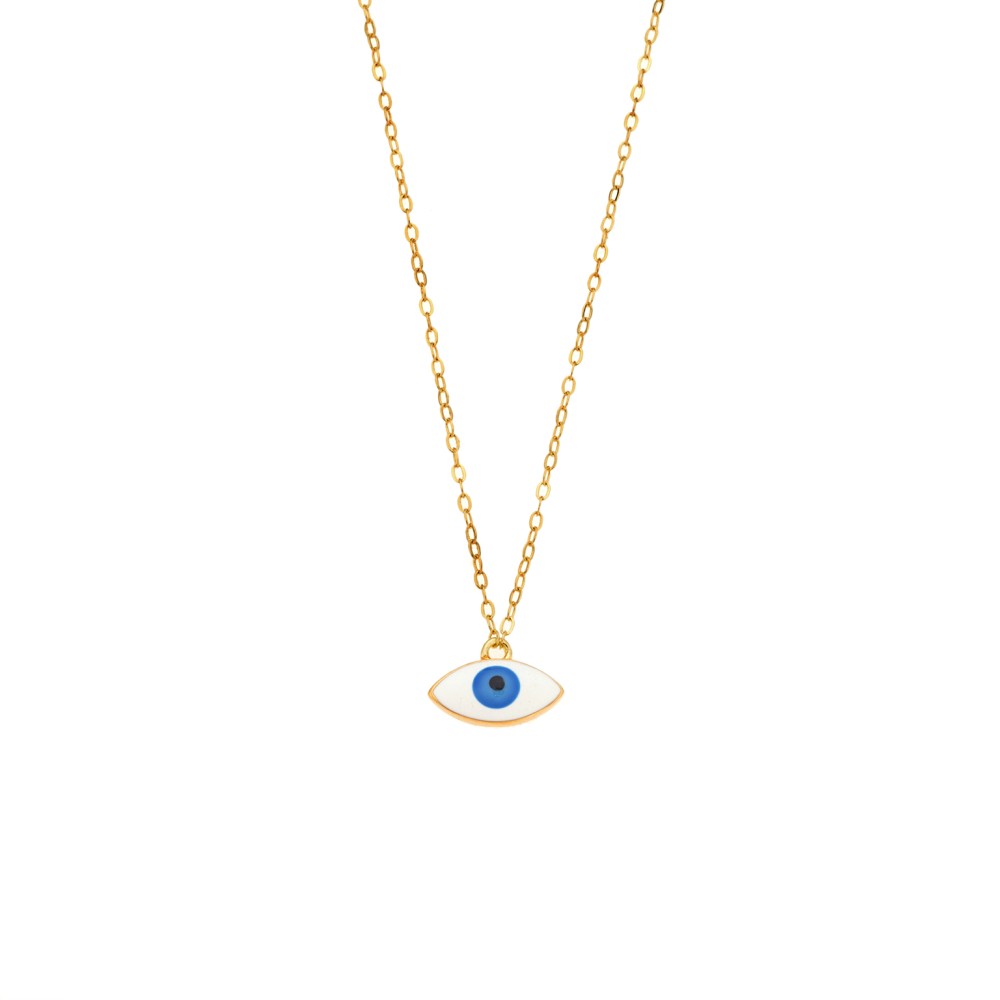 Κολιέ Senza Silver 925 Gold Plated, Ματάκι με λευκό σμάλτο - SSR3020GWH