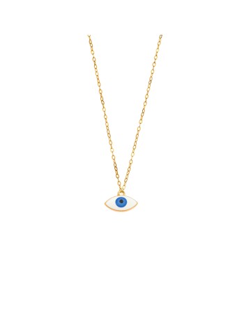 Κολιέ Senza Silver 925 Gold Plated, Ματάκι με λευκό σμάλτο - SSR3020GWH