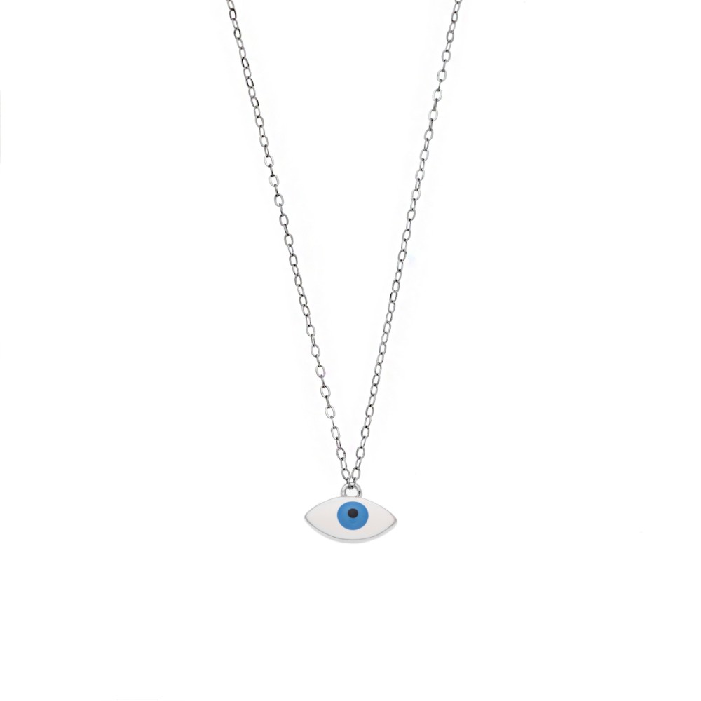Κολιέ Senza Silver 925, Ματάκι με λευκό σμάλτο - SSR3020SWH