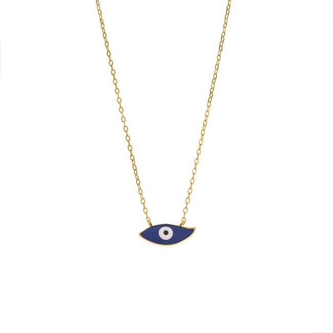 Κολιέ Senza Silver 925 Gold Plated, Ματάκι μπλε με σμάλτο - SSR3022-1GBL