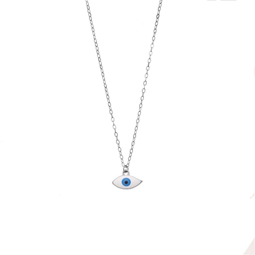 Κολιέ Senza Silver 925, Ματάκι λευκό & γαλάζιο με σμάλτο - SSR3022SWH