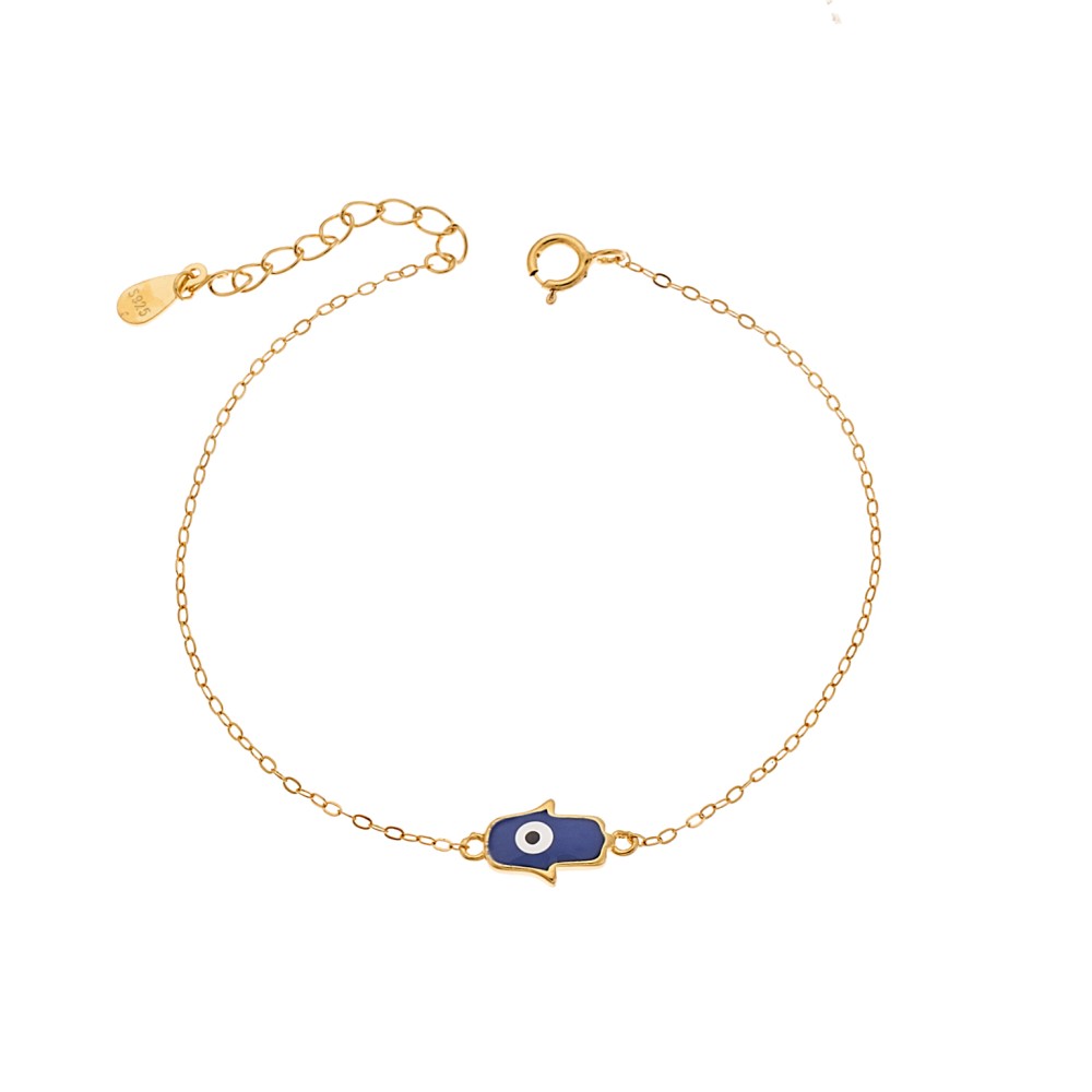 Βραχιόλι Senza Silver 925 Gold Plated, Ματάκι μέσα σε χεράκι με σμάλτο - SSR3033GBL