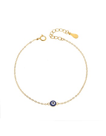 Βραχιόλι Senza Silver 925, επιχρυσωμένο ματάκι με μπλε σμάλτο - SSR3034GBL