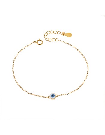 Βραχιόλι Senza Silver 925, επιχρυσωμένο ματάκι με λευκό σμάλτο - SSR3034GWH