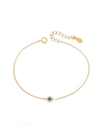 Βραχιόλι Senza Silver 925 Gold Plated, Ματάκι με λευκό και γαλάζιο σμάλτο - SSR3035GWH