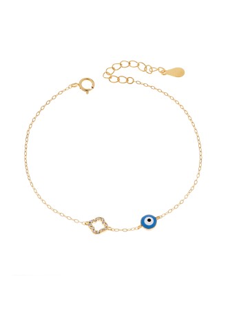 Βραχιόλι Senza Gold Plated Silver 925, Ματάκι γαλάζιο με σμάλτο και σταυρό με ζιργκόν - SSR3043GLB