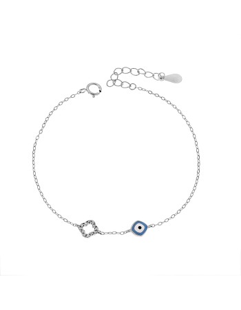 Βραχιόλι Senza Silver 925, Ματάκι γαλάζιο με σμάλτο και σταυρό με ζιργκόν - SSR3044SLB