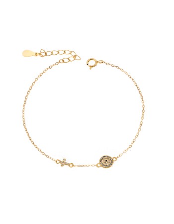 Βραχιόλι Senza Silver 925 Gold Plated, Ματάκι γαλάζιο και σταυρός με ζιργκόν - SSR3051GLB