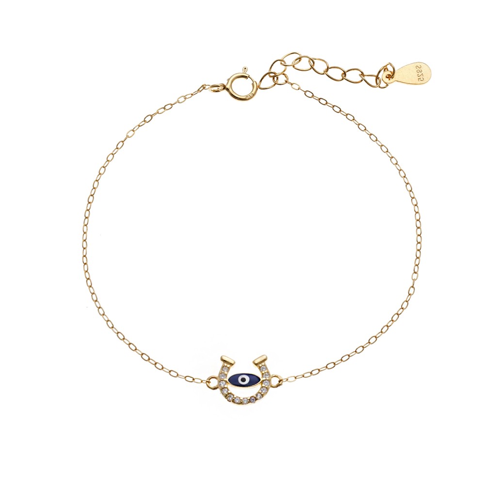 Βραχιόλι Senza Silver 925 Gold Plated, Ματάκι με σμάλτο και πέταλο με ζιργκόν - SSR3052GBL