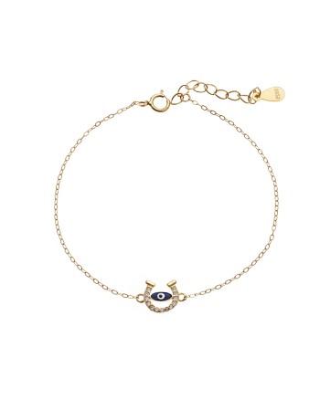 Βραχιόλι Senza Silver 925 Gold Plated, Ματάκι με σμάλτο και πέταλο με ζιργκόν - SSR3052GBL