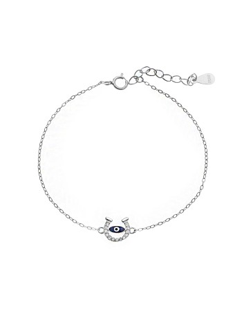 Βραχιόλι Senza Silver 925, Ματάκι με σμάλτο και πέταλο με ζιργκόν - SSR3052SBL