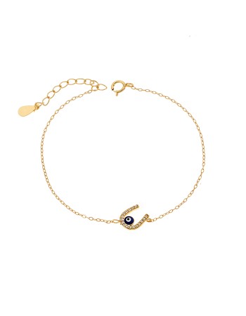 Βραχιόλι Senza Silver 925 Gold Plated, Ματάκι με σμάλτο και πέταλο με ζιργκόν - SSR3053GD