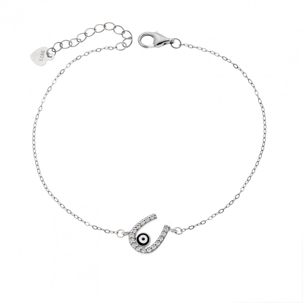 Βραχιόλι Senza Silver 925, Ματάκι με σμάλτο και πέταλο με ζιργκόν - SSR3053SR