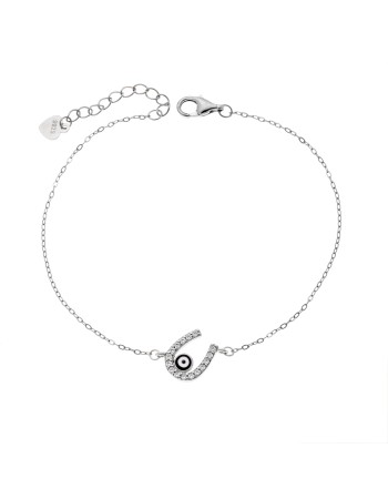 Βραχιόλι Senza Silver 925, Ματάκι με σμάλτο και πέταλο με ζιργκόν - SSR3053SR