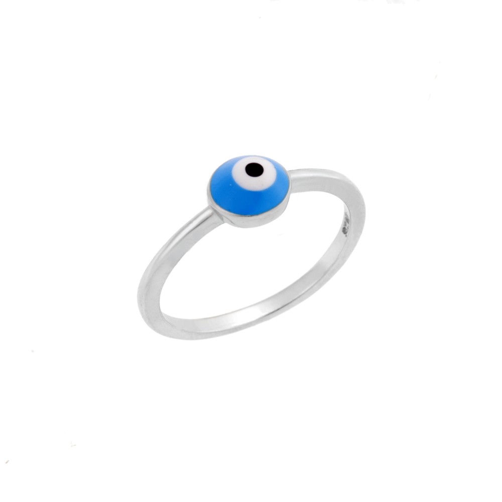 Δαχτυλίδι Senza ασήμι 925, γαλάζιο μάτι στρογγυλό με σμάλτο - SSR3069SLB