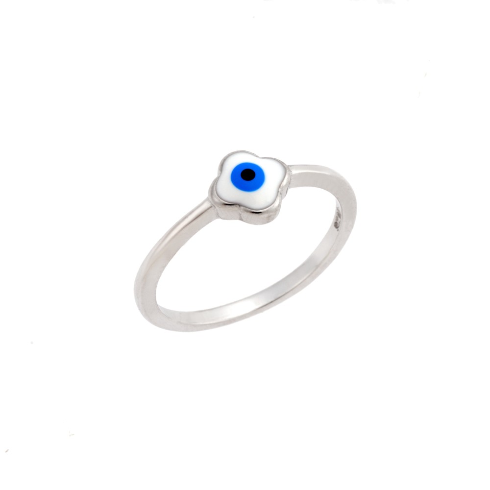 Δαχτυλίδι Senza ασήμι 925, σταυρός με γαλάζιο ματάκι και σμάλτο - SSR3075SLB