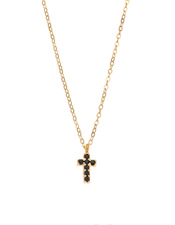 Κολιέ Senza επιχρυσωμένο ασήμι 925, σταυρουδάκι διπλής όψης με μαύρα και λευκά ζιργκόν - SSR3087GBK