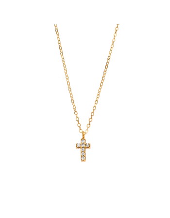 Κολιέ Senza επιχρυσωμένο ασήμι 925, σταυρουδάκι διπλής όψης με μαύρα και λευκά ζιργκόν - SSR3087GBK