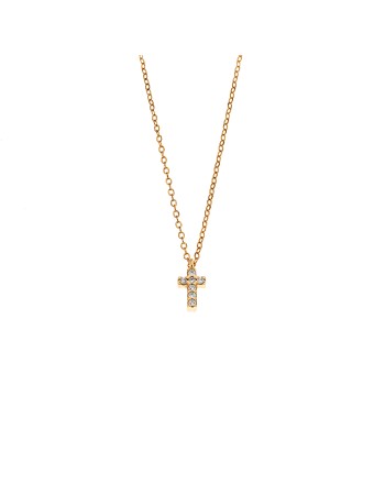 Κολιέ Senza επιχρυσωμένο ασήμι 925, σταυρουδάκι διπλής όψης με λευκά ζιργκόν - SSR3087GD