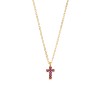 Κολιέ Senza επιχρυσωμένο ασήμι 925, σταυρουδάκι διπλής όψης με φούξια και λευκά ζιργκόν - SSR3087GF